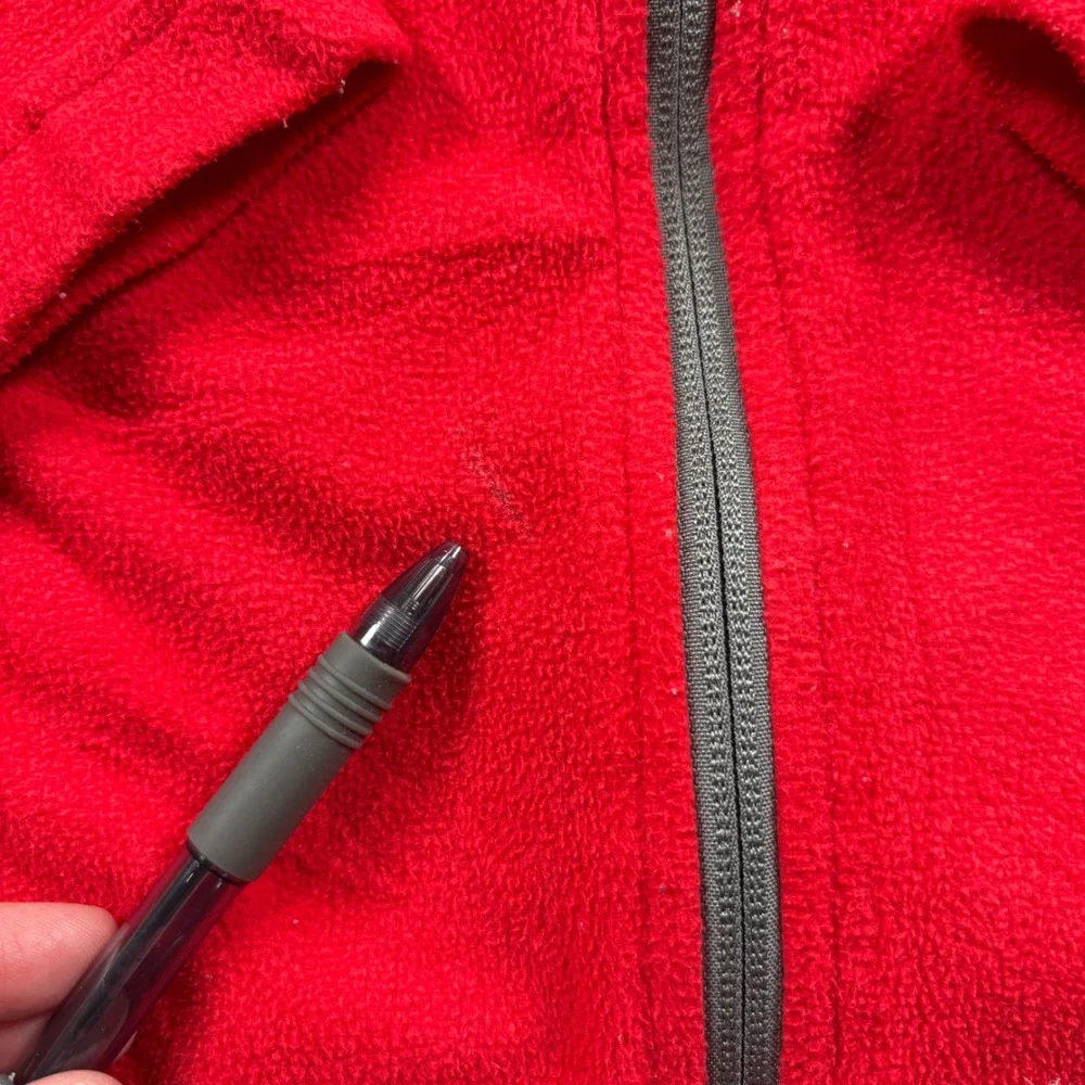 The North Face Fleece Jacket Mens L Red Full Zip Chest Pocket Mock Neck